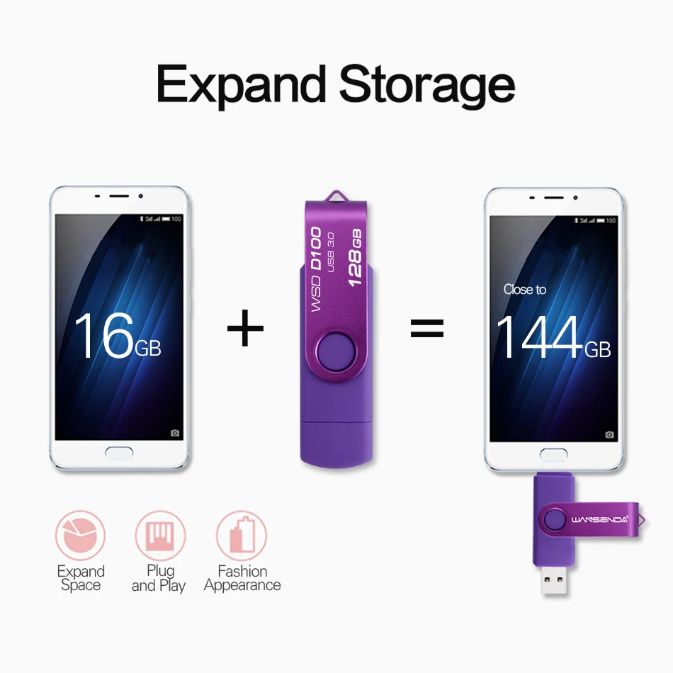 Флеш накопитель WANSENDA 2 в 1 OTG USB 3 0 и Micro 16 ГБ 32 64 128 256 внешний флэш накопитель|USB