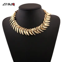 lzhlq fashion fish bone choker necklaces geometric splice smooth thick metal necklace women plated alloy punk jewelry statement