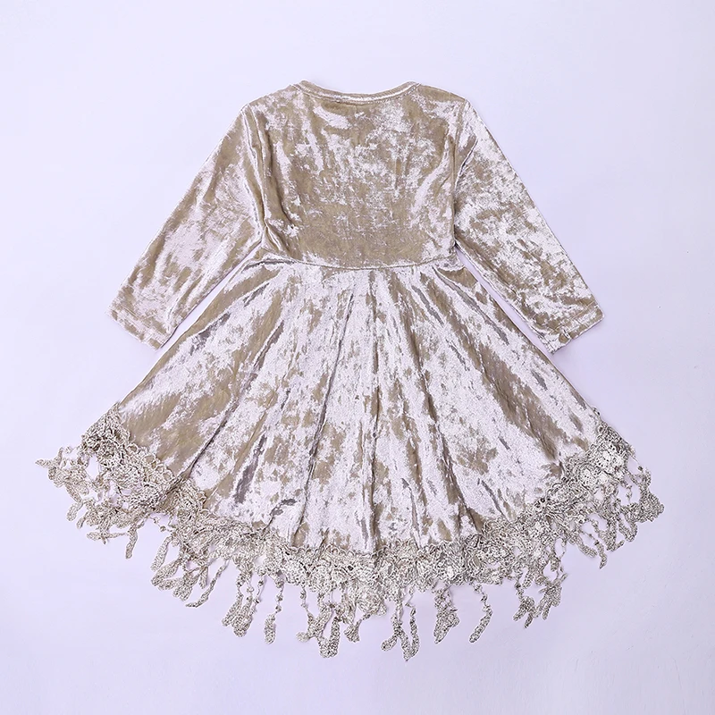 XQ-271 Euramerican New Pageant Princess Kids Baby Girls Dress Velvet Tassel Long Sleeve Party Easter Dresses | Детская одежда и