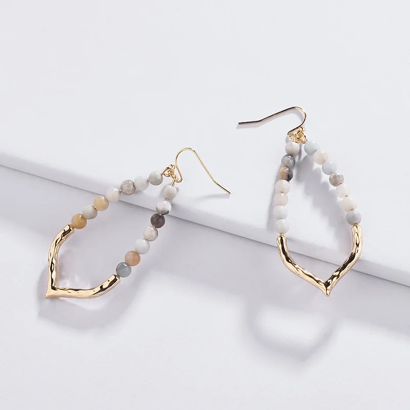

Spring Summer New design Jewelry Accessory Water Drop Shape Metal Natural Stone Beaded Dangle Earrings