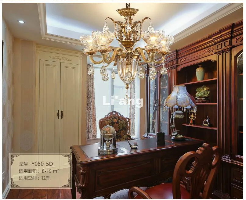 Европейская латунная люстра светильник античная подвеска Е14 винтажная медная