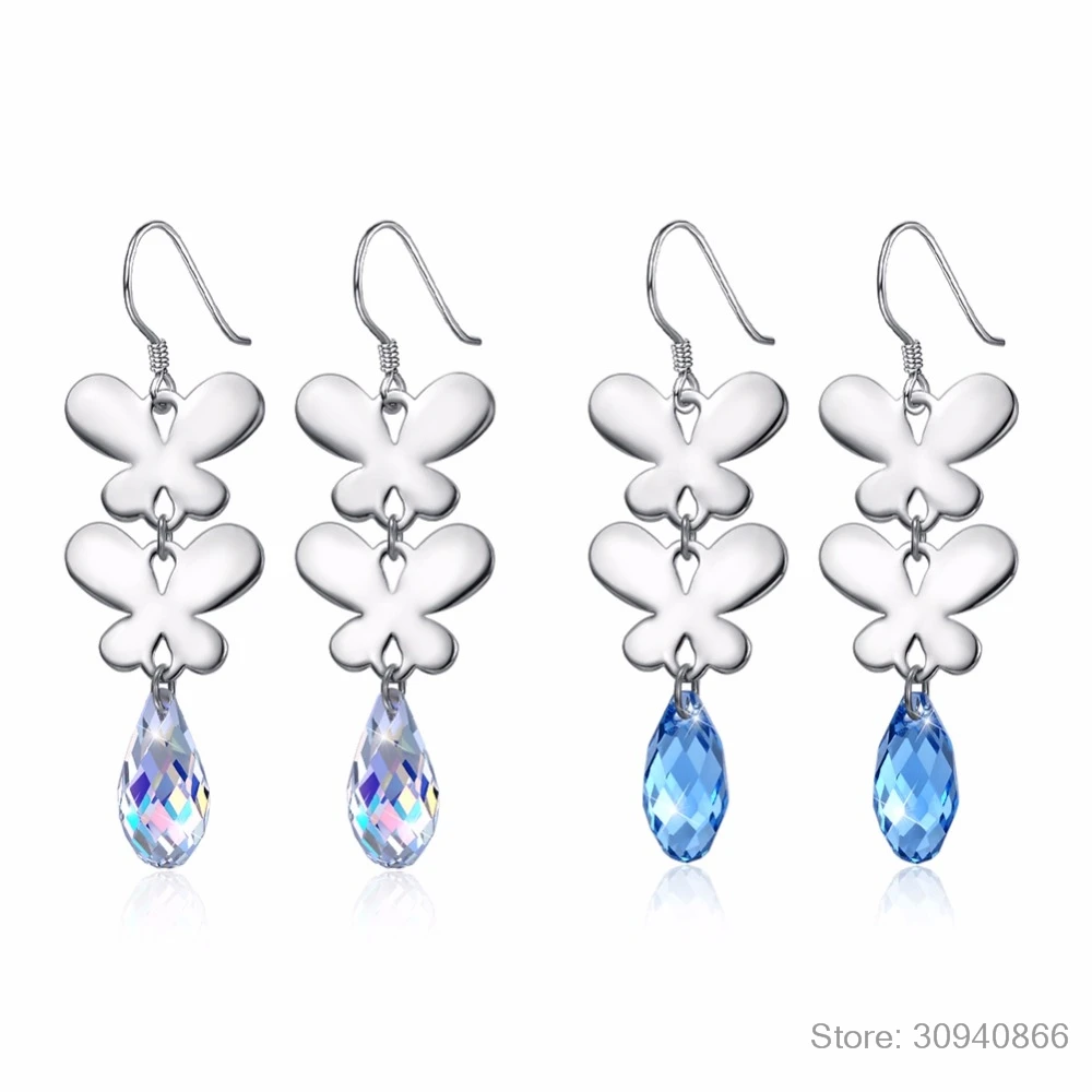 LEKANI оригинальные Кристаллы из SWAROVSKI бусины висячие серьги S925 серебро бабочка Длинные серьги-подвески для женщин вечерние подарки