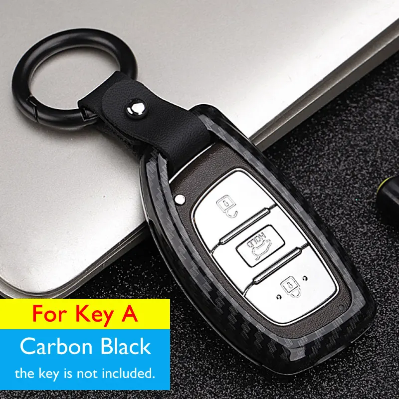 A Carbon Black Чехол для ключей автомобиля из сплава для hyundai Santa Fe Solaris Azera грандиозный Kona Elantra Tucson IX35 соната Брелок дистанционного управления Fob Защитная крышка - Название цвета: A Carbon Black