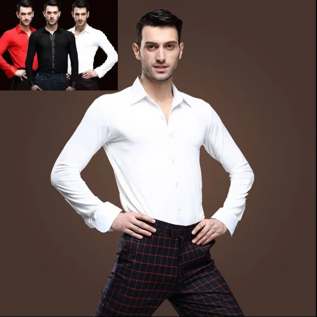 Новинка 2015 мужская белая танцевальная рубашка для соревнований выступлений