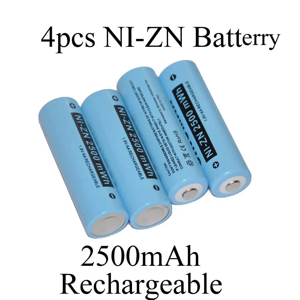 4 шт. AA Размер 2500mAh батарея Ni-Zn 1 6 V перезаряжаемые NiZn батареи заменить для 2 Ni-MH 5
