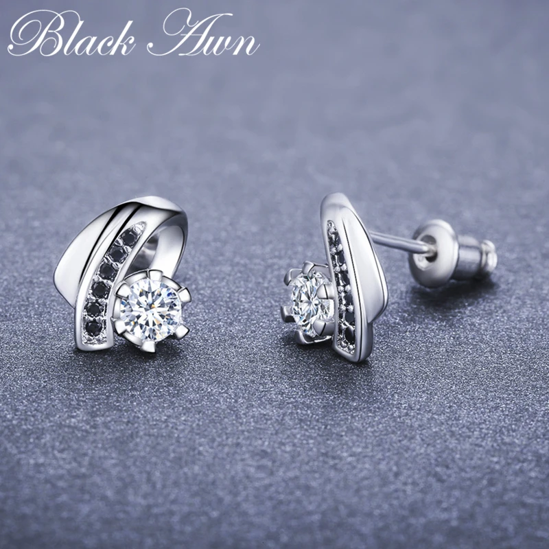

[BLACK AWN] Cute Wedding Stud Earrings for Women Genuine 925 Sterling Silver Jewelry Boucle D'oreille Brincos T038