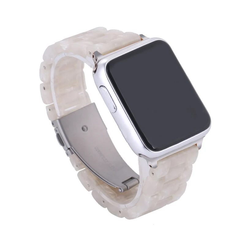 white Ремешок из смолы для apple watch 44 мм 38 мм iwatch 42 мм 40 мм correa pulseira apple watch 5 4 3 2 ремешок из нержавеющей стали - Цвет ремешка: white
