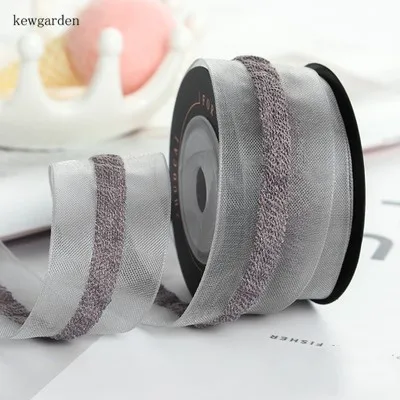 Kewgarden сэндвич кружева Марля атласная Вуаль ленты DIY брошь бант " 1,5" 5/" 15 25 38 мм вручную изготовленная лента упаковка Riband 5Y - Цвет: Серый