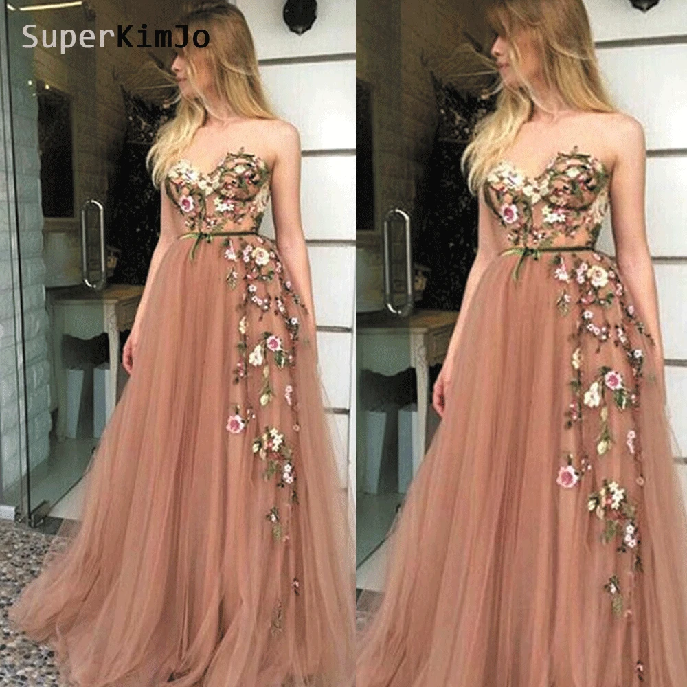 SuperKimJo Вышивка платья на выпускной с аппликацией 2020 Vestidos De Gala шампанское