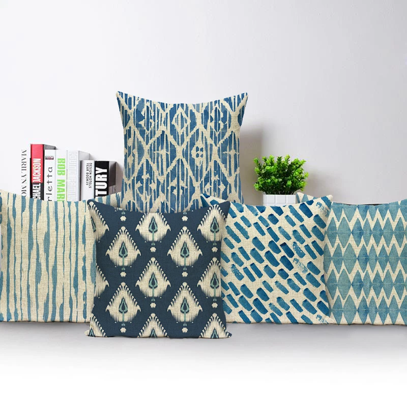 Темно синяя наволочка для подушки хлопковая льняная квадратная декоративная с