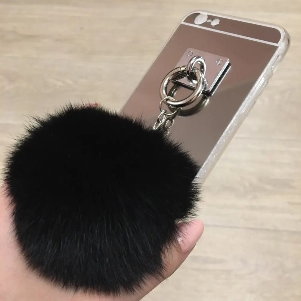 Серебряный зеркальный чехол с бахромой мягкие пушистые теплые поддельные помпон