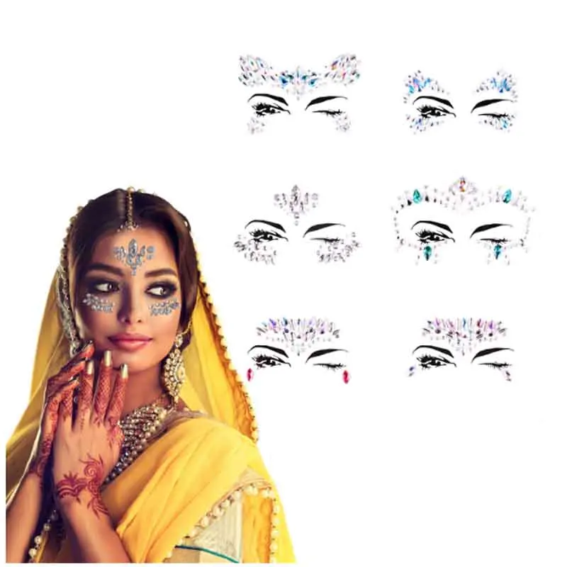6 шт. наклейки для лица с блестящими стразами и кристаллами временные татуировки