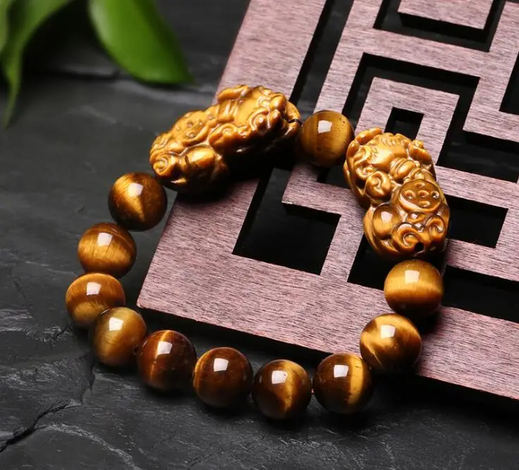 Мужской браслет с натуральным желтым тигриным глазом Bossy двойной из норки