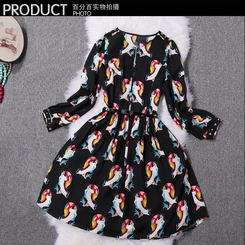Fashion Women Retro Print Knee-Length Slim Spring Summer Evening Dress Q120/Free Shipping | Женская одежда