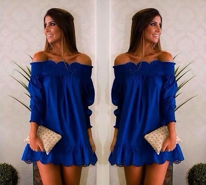 Женское платье с открытыми плечами кружевное короткое ТРАПЕЦИЕВИДНОЕ ПЛАТЬЕ