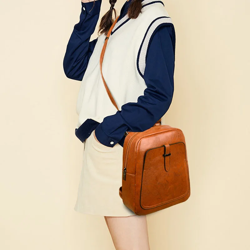 Винтажный рюкзак женская брендовая кожаная сумка женский Большая вместительная