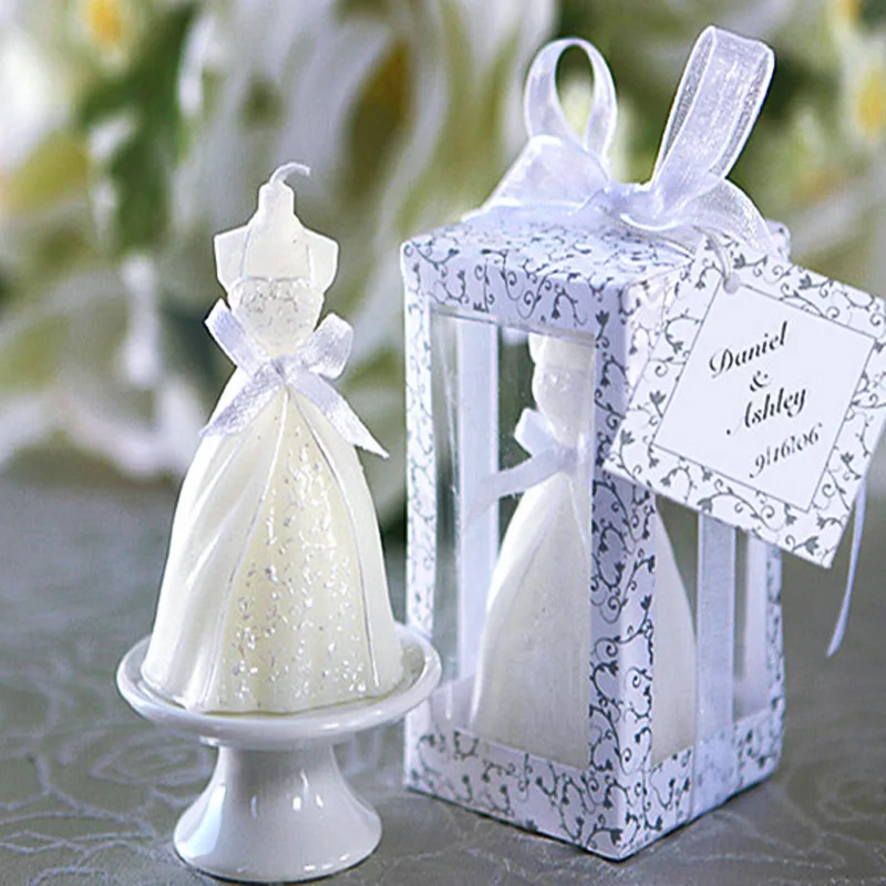 200pcs Elegant white bride dress wedding candle gifts favors for party decorations supplies free shipping | Дом и сад