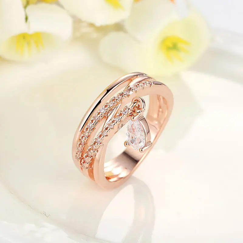 Специальное Кольцо С Груша кулон Настройка с AAA Цирконий Роуз Позолоченные Палец