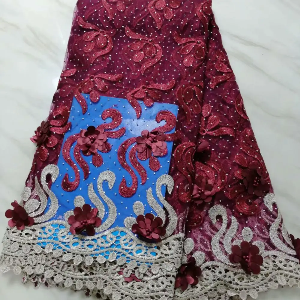 Золотая 3D Цветочная кружевная ткань 2019 Высококачественная французская чистая