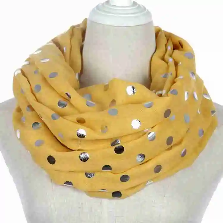 Snood Winfox Мода г. желтый горошек шифоновый шарф для девочек для женщин блестящие фольга Серебряная петля круглый платок дам - Цвет: Snood