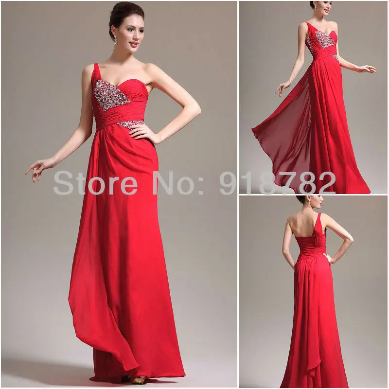 Women One Shoulder Red Party Gown Prom Evening Dress Gowns 2013 New Arrival|gown manufacturers|gown evening dressdress canvas |