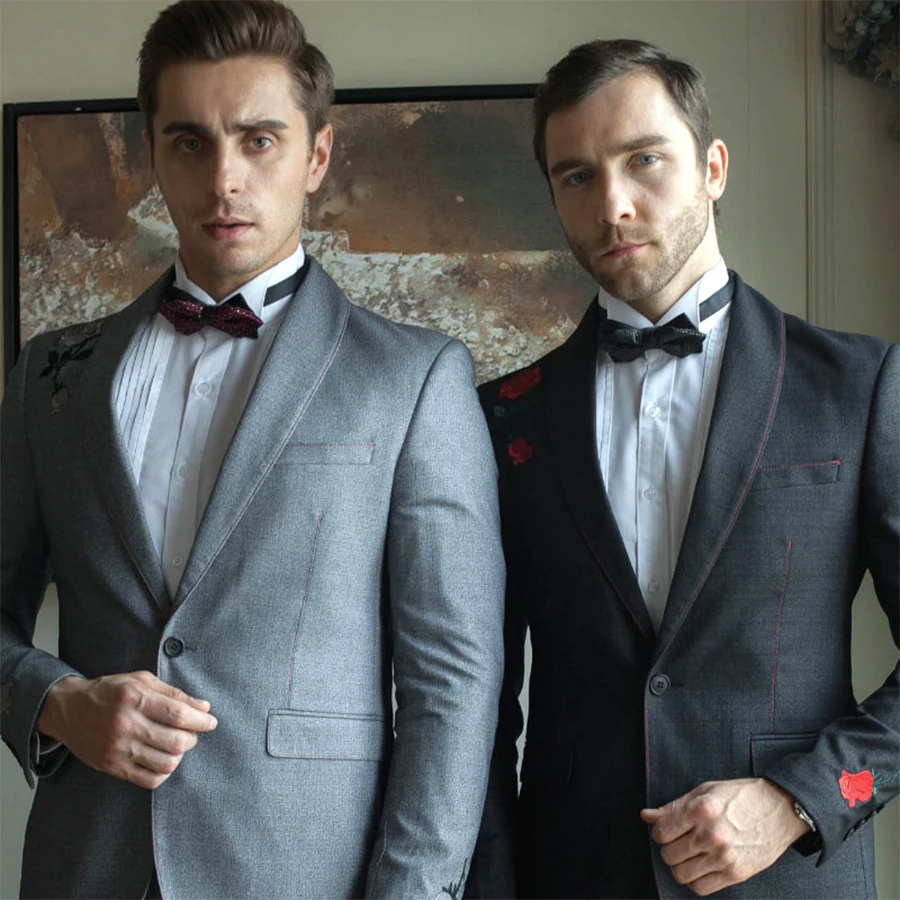 Modern Embroidery Men's Suits England Style Dress Slim Fit Wedding Party Suits For Men One Button 2 Piece Casual Tuxedo Suit