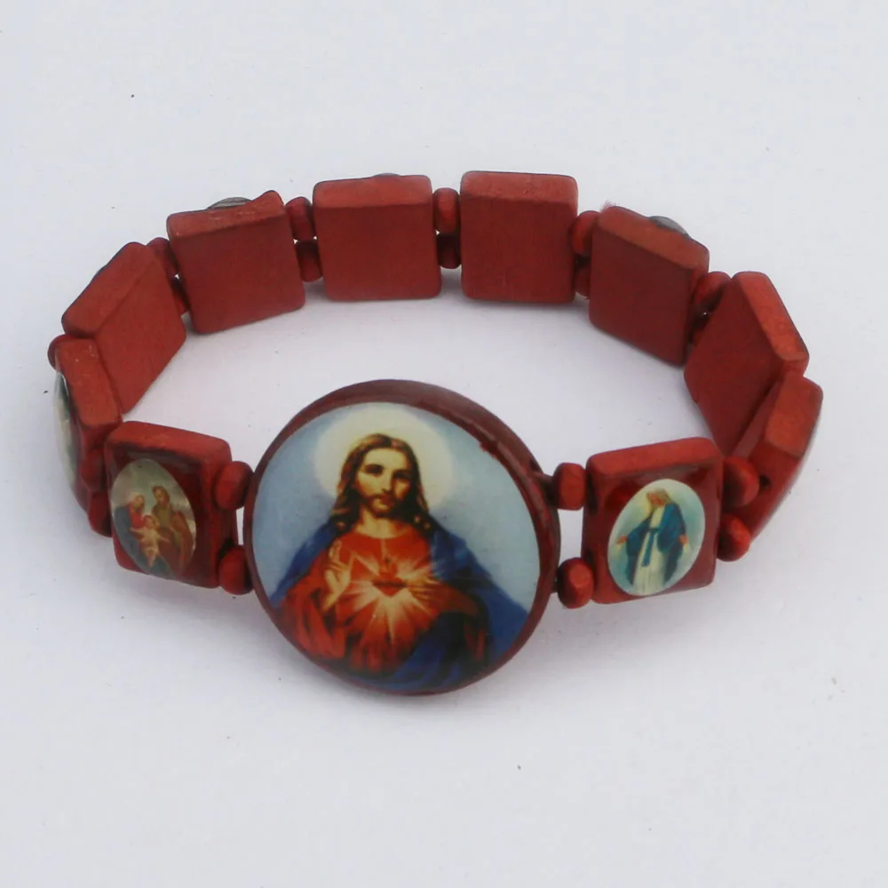 2 шт Новый христианский молитва деревянный очаровательный Saints Religion браслет четки