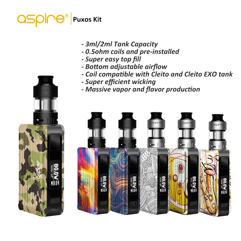 Новейшая электронная сигарета Aspire Puxos комплект Vape 0.5ohm сабомный атомайзер 3 мл/2 мл