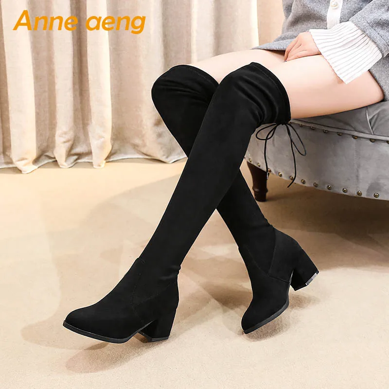 Winter Women Over-The-Knee Boots High Heel Square Toe Fashion Sexy Ladies Shoes Black Snow Thigh Big Size 33-45 | Обувь