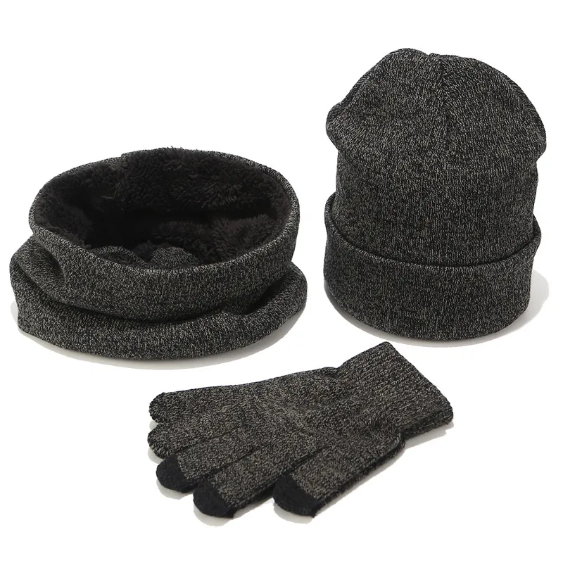 Sets Grey Модная зимняя шапка, шарф, перчатки для женщин и мужчин, флисовые шляпы, шейные теплые шапочки, шарфы, перчатки, 3 штуки, утепленные шапки Skullies - Цвет: Sets Grey