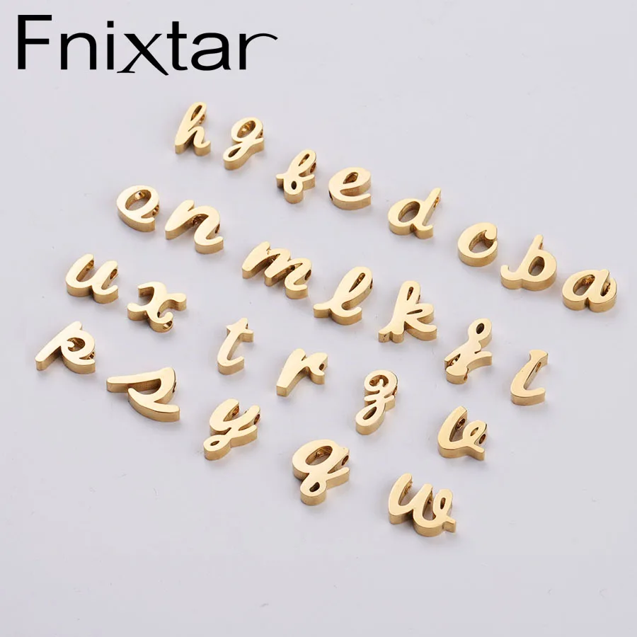 Маленькие бусы Fnixtar DIY с алфавитом зеркальная полированная нержавеющая сталь 26