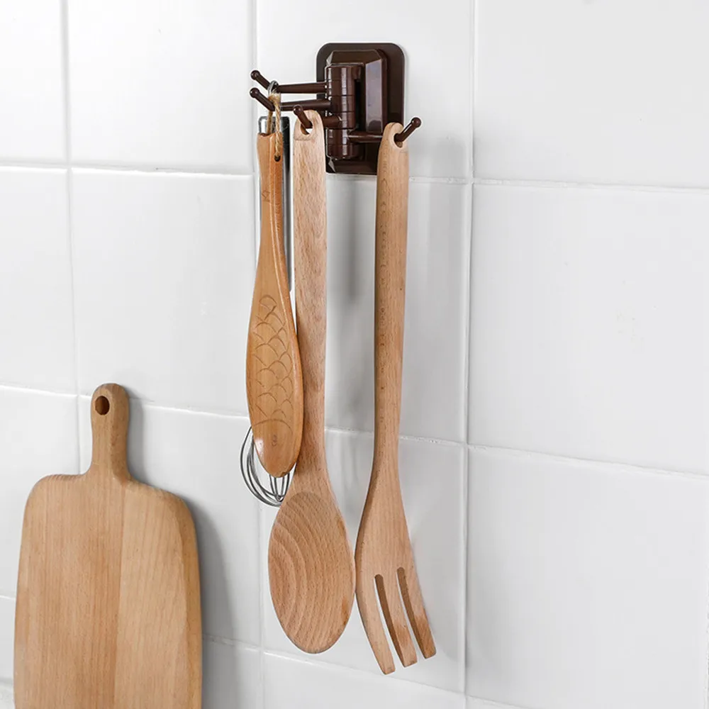 Настенная вращающаяся стойка для полотенец 4 крючка кухни ванной комнаты без