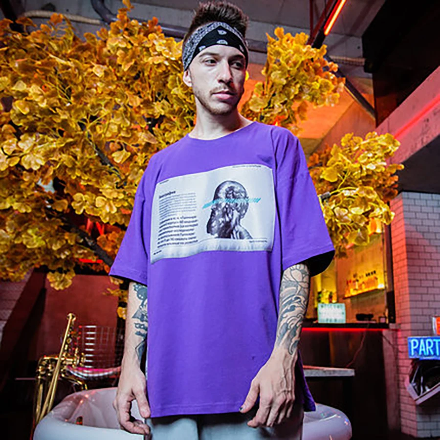 Летняя футболка в стиле хип хоп Мужская большого размера с коротким рукавом и