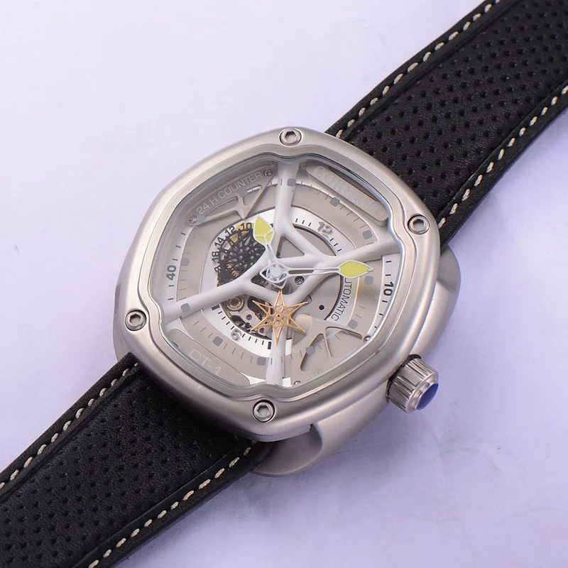 Corgeut 46 мм Мужские автоматические часы серый циферблат желтые руки механические