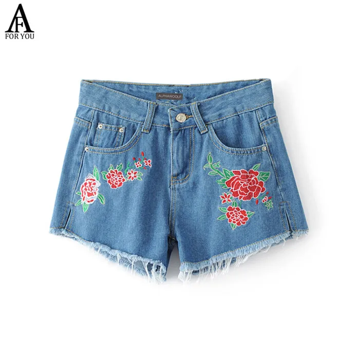 2017 джинсовые шорты женские Высокая талия Цветок emboridery Шорты повседневные Леди