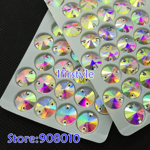 200 штук/коробка 12 мм круглый Риволи пришивные стразы кристалл AB цвет плоская задняя часть 2 отверстия швейные пуговицы бесплатная доставка.
