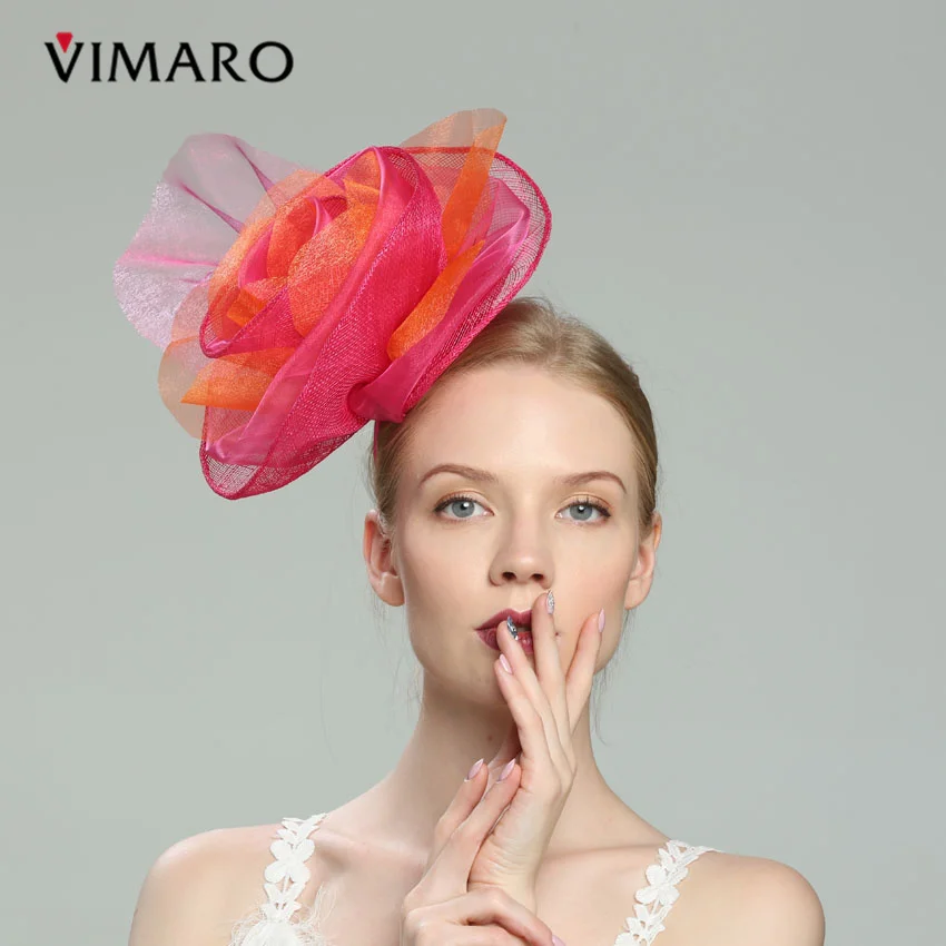 VIMARO Fuchsia And Orange Sinamay Wedding Fascinator Party Hair Accessories For Women Jewelry Hairbands Headpiece Church | Украшения и