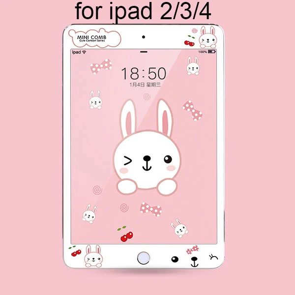 Rabbit for ipad 234 Цветное полное покрытие из закаленного стекла для ipad 2/3/4 9 H, Защитная пленка для экрана Apple ipad 9,7 дюйма - Цвет: Rabbit for ipad 234