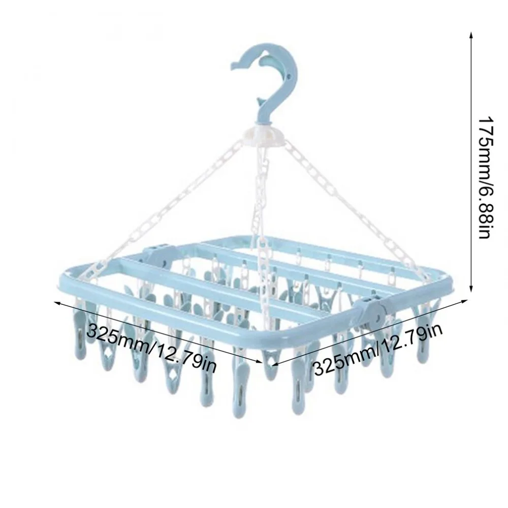 Folding Clothes Hanger Towels Socks Bras Underwear Drying Rack With 32 Clips Plastic Space Saving Closet Organizer Hanger Rack