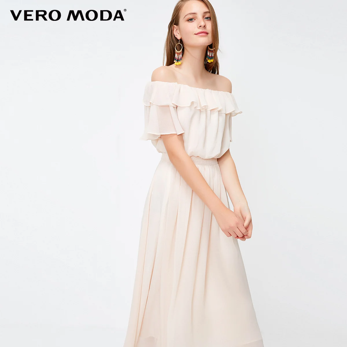 Платье с оборками и открытыми плечами и высокой посадкой Vero Moda | 31837B509 - Цвет: Pink tint