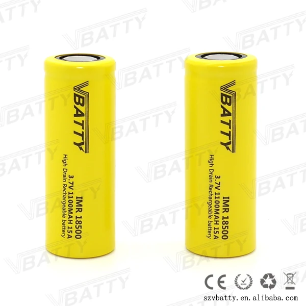 2 Шт./лот Vbatty IMR18500 3.7 В 1100 МАч Аккумулятор 18500 Литиевая литий-ионных Batteies 15A для ecigs