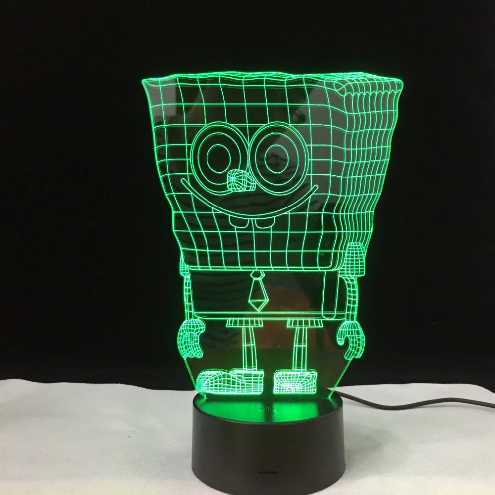Изменение цветов USB зарядка 3D Губка Боб квадраты акриловые светодиодный люминисцентный ночник настольная лампа подарок для малышей Прямая поставка