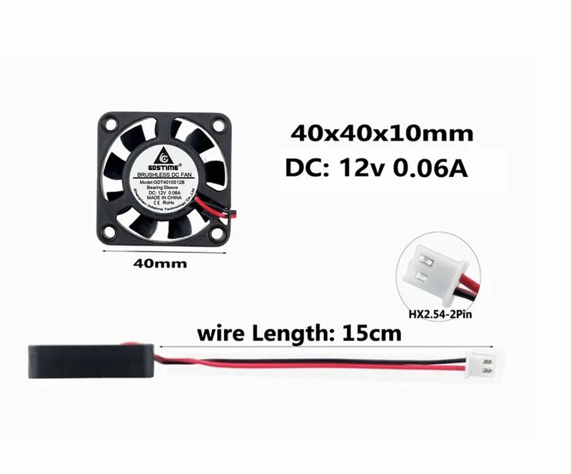 5 шт. Gdstime небольшой кулер 2 Pin 2,0 12V 4 см 40x40x10 мм DC Бесщеточный вентилятор охлаждения 40 мм 4010 9 лопастей