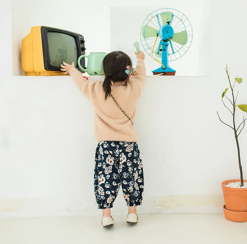 2019 на весну из чистого хлопка свободное цветочный штаны-шаровары для маленьких