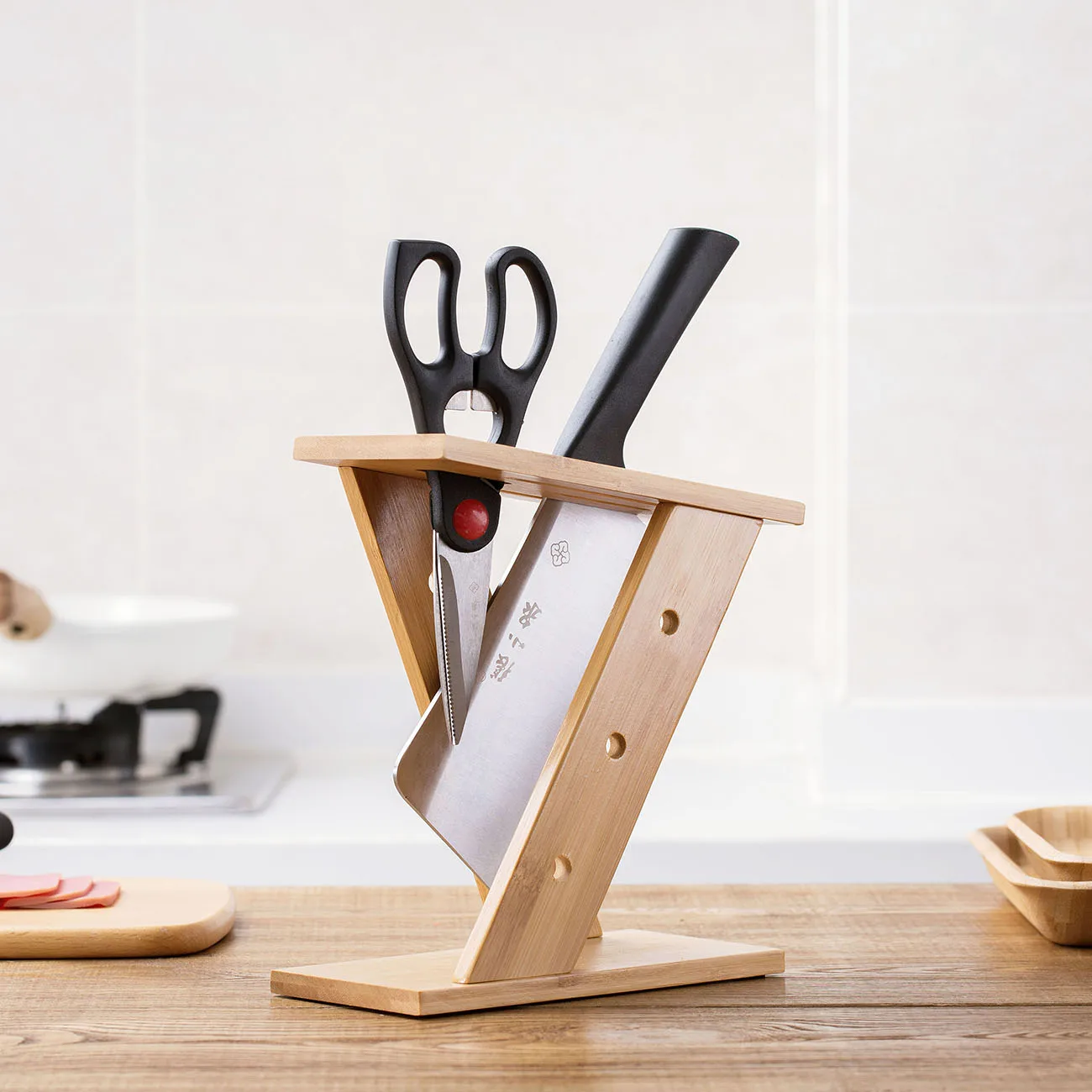 Современный кухонный бамбуковый кросс держатель стойка для ножей портативный