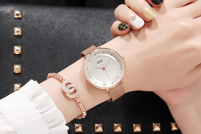rose gold-paper pack IEKE женские кварцевые часы из нержавеющей стали MIYOTA механизм повседневные наручные часы с браслетом Леди Женский стальной браслет для часов в сетку Reloj Mujer - Цвет: rose gold-paper pack