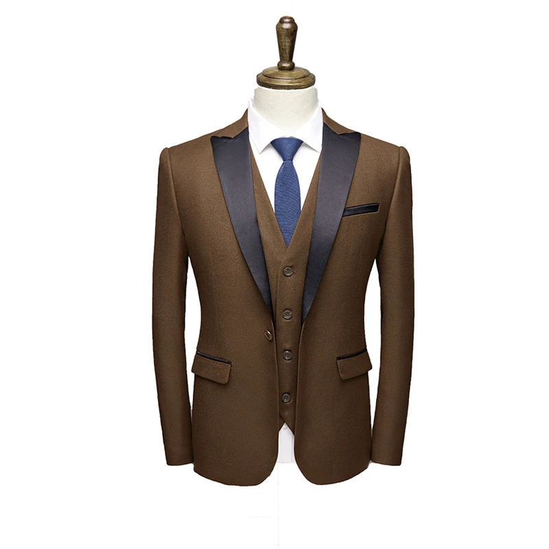 Черный смокинг 3 предмета мужской блейзер для свадебной вечеринки со штанами