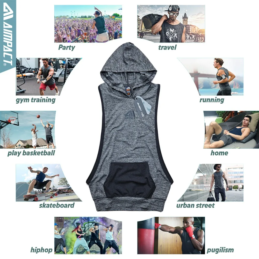 

Aimpact Men's Tank Top Sleeveless Hoodie Fitness Bodybuilding Muscle Cut Stringer Crossfit Workout Tops Activewear Male AM1008