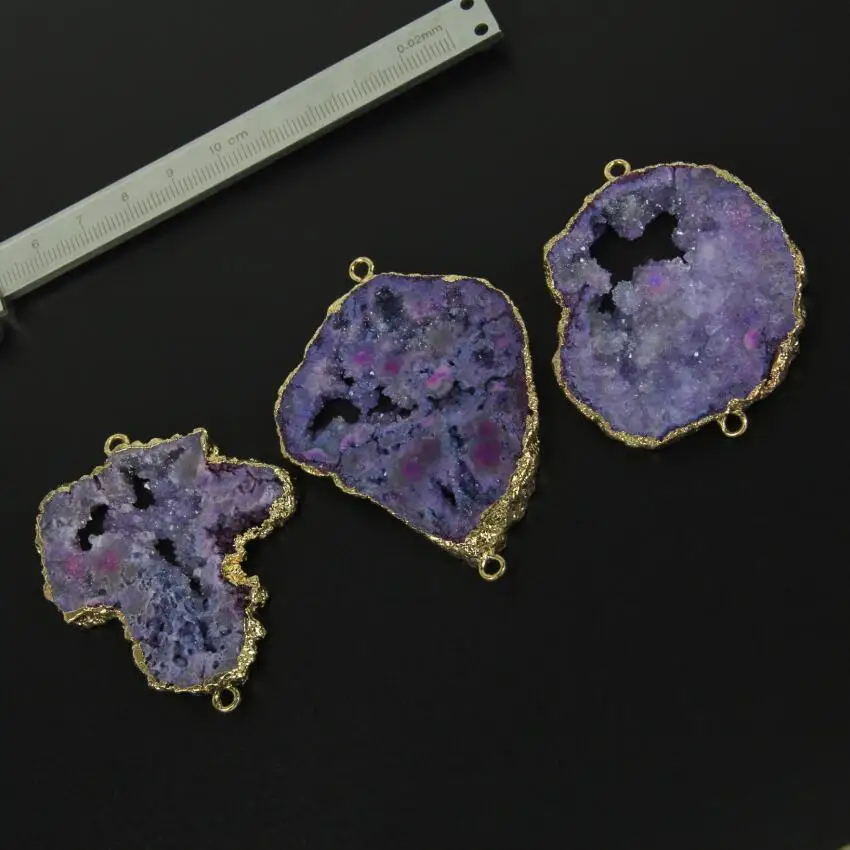 Оптовая продажа фиолетовая друзовая плита бусины соединители покрытые золотом