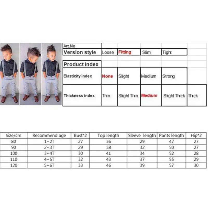 

3PCS /Set Fashion Baby Boys Long Sleeve T-Shirt Tops+Braces+Trousers Clothes Fashion Kids Outfits Set For 1-6Y